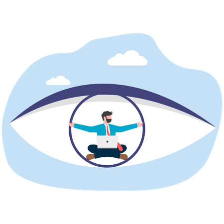 Businessman working inside huge eyes  Illustration