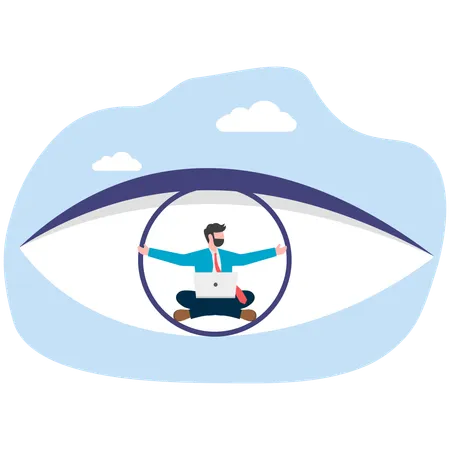 Businessman working inside huge eyes  Illustration