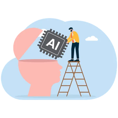 Businessman working on ai brain  Illustration