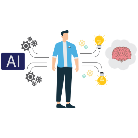 Businessman working on AI Ethics and Human Thinking  Illustration