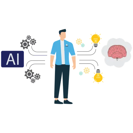 Businessman working on AI Ethics and Human Thinking  Illustration
