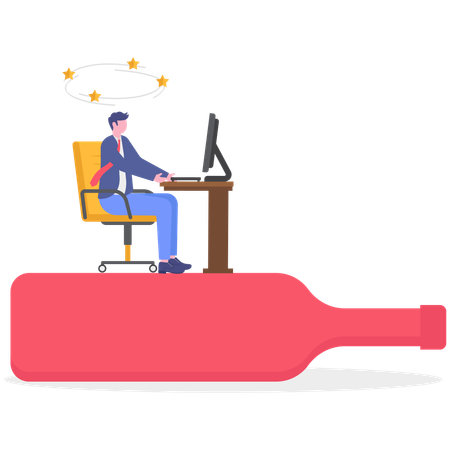 Businessman working on alcohol while working at office  Illustration