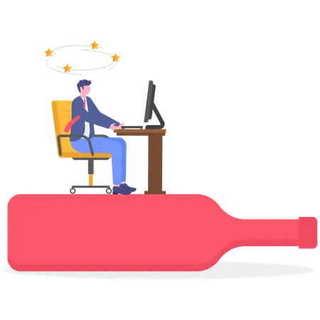 Businessman working on alcohol while working at office  Illustration