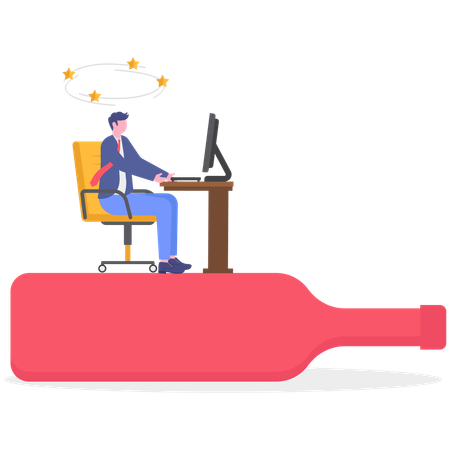 Businessman working on alcohol while working at office  Illustration