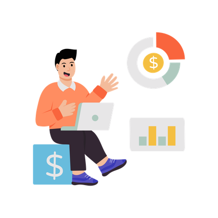 Businessman working on analytics chart  Illustration