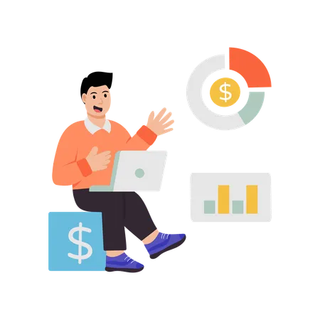 Businessman working on analytics chart  Illustration