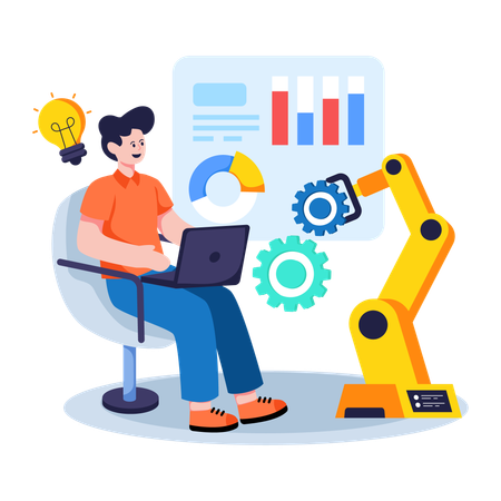 Businessman working on Automated Business  Illustration