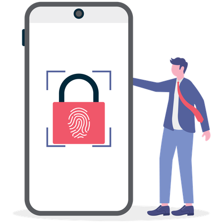Businessman working on biometric lock  Illustration