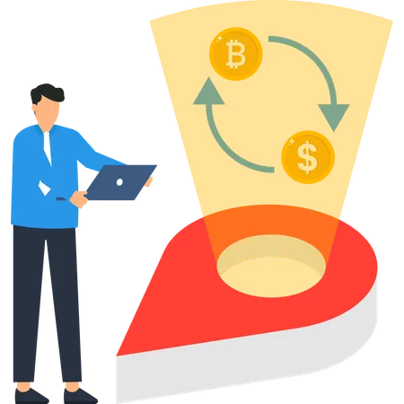 Businessman working on Bitcoin Exchange  Illustration
