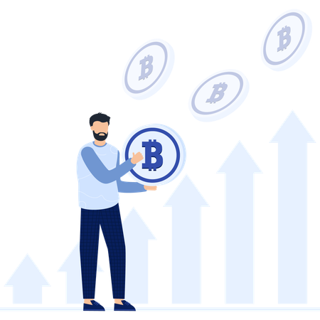 Businessman working on bitcoin growth  Illustration