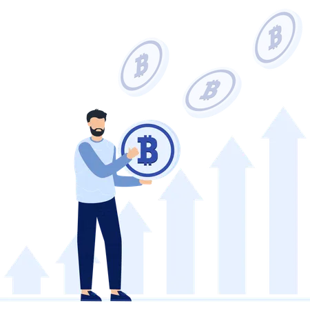 Businessman working on bitcoin growth  Illustration