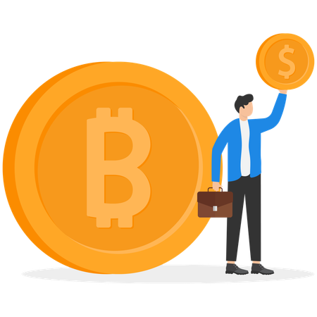 Businessman working on bitcoin management  Illustration