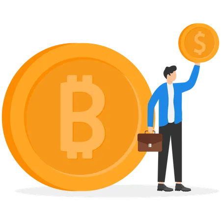 Businessman working on bitcoin management  Illustration