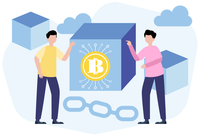 Businessman working on Blockchain Link  Illustration