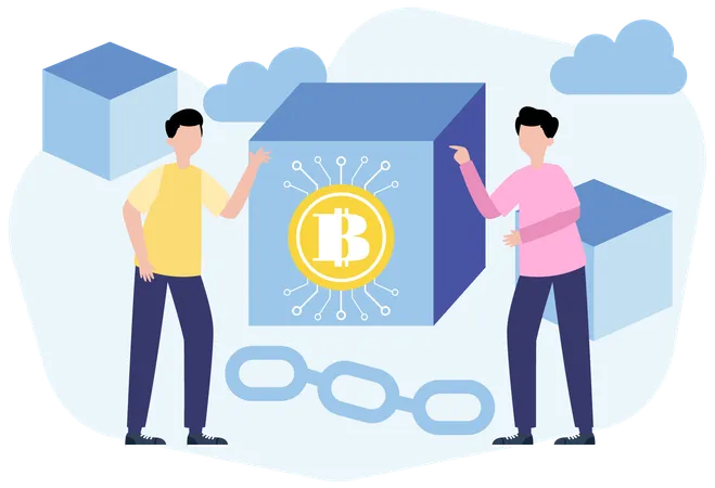 Businessman working on Blockchain Link  Illustration
