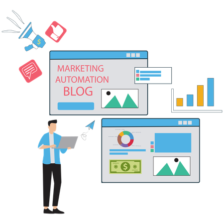 Businessman working on Blog Promotion Strategy  Illustration