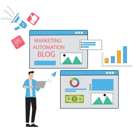 Businessman working on Blog Promotion Strategy  Illustration