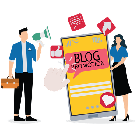 Businessman working on Blog Promotion Strategy  Illustration