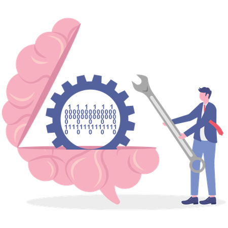 Businessman working on brain setting  Illustration