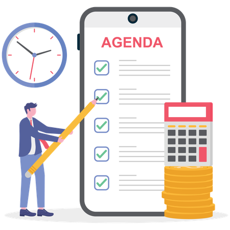 Businessman working on business agenda  Illustration