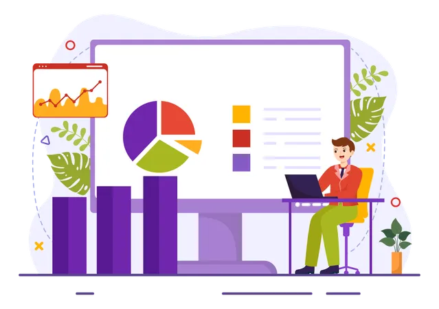 Businessman working on business analysis  Illustration