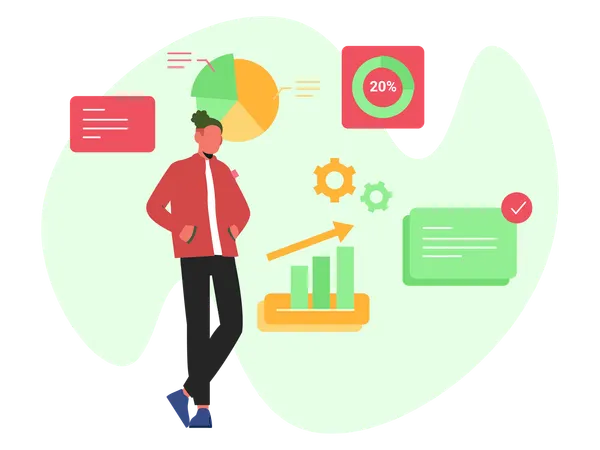 Businessman working on Business Analytics and Growth  Illustration