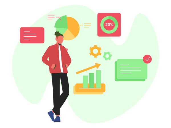 Businessman working on Business Analytics and Growth  Illustration