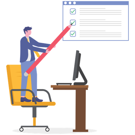 Businessman working on business checklist  Illustration