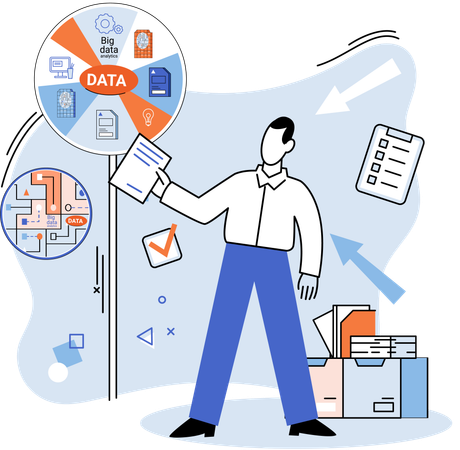 Businessman working on business data  Illustration