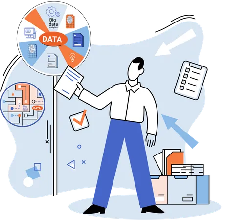 Businessman working on business data  Illustration