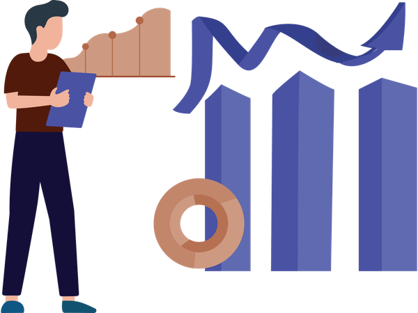 Businessman working on business growth chart  Illustration