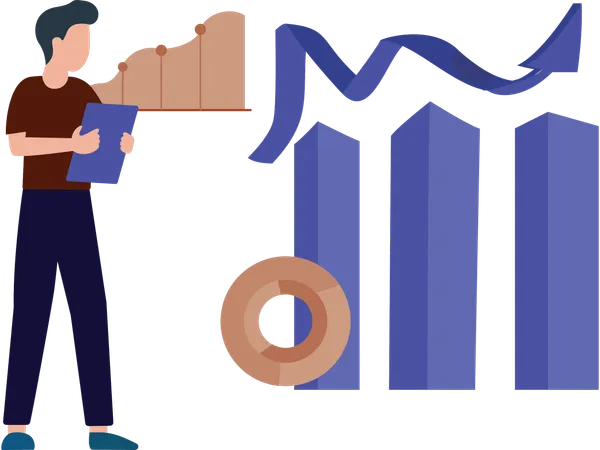 Businessman working on business growth chart  Illustration