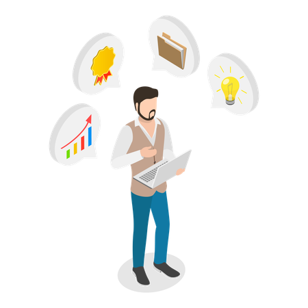 Businessman working on business growth on laptop  Illustration