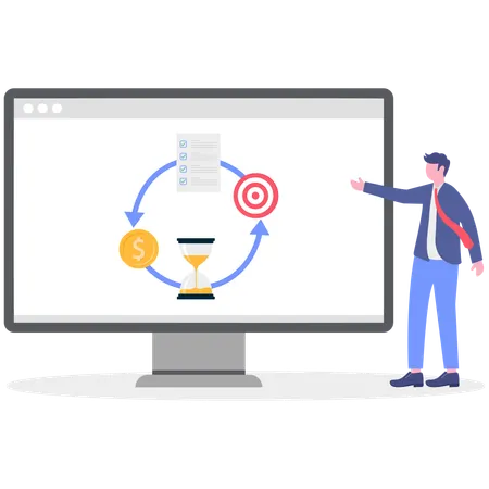 Businessman working on business improvement  Illustration