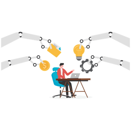 Businessman working on business innovation science and artificial intelligence technology  Illustration