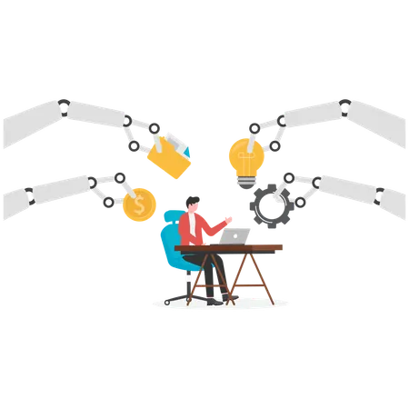Businessman working on business innovation science and artificial intelligence technology  Illustration