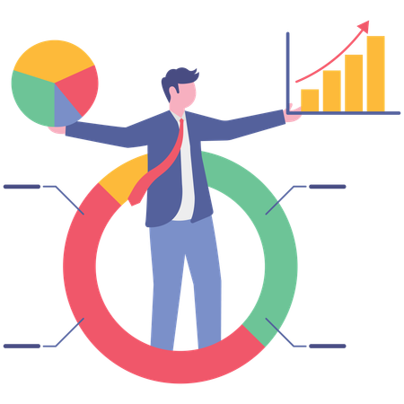 Businessman working on business pie chart  Illustration