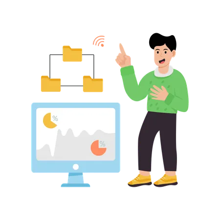 Businessman working on business pie chart  Illustration