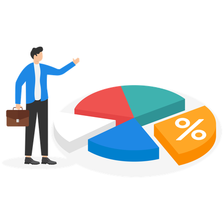 Businessman working on business pie charts  Illustration