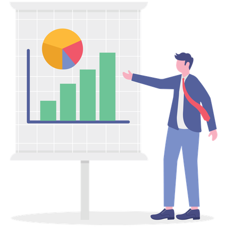 Businessman working on business presentation  Illustration