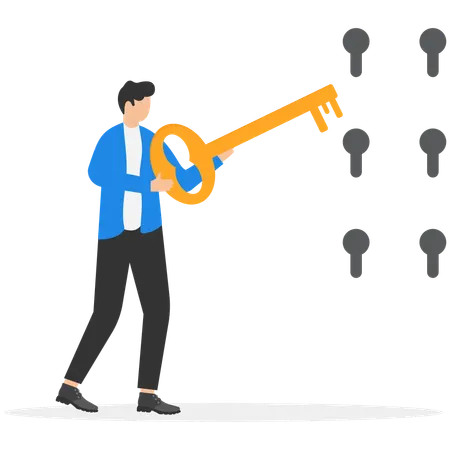 Businessman working on business protection  Illustration