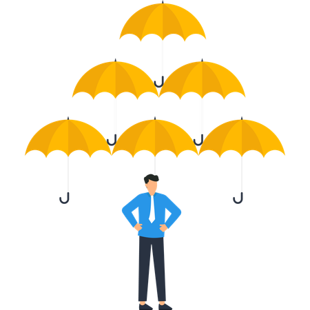 Businessman working on business protection  Illustration
