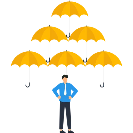 Businessman working on business protection  Illustration