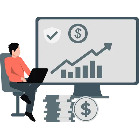 Businessman working on business rising graph  Illustration