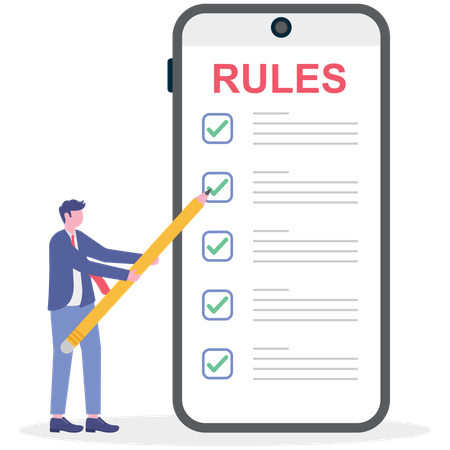 Businessman working on business rules  Illustration
