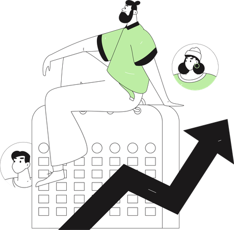 사업 일정에 맞춰 일하는 사업가  일러스트레이션