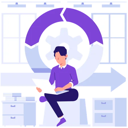 Businessman working on business setting  Illustration