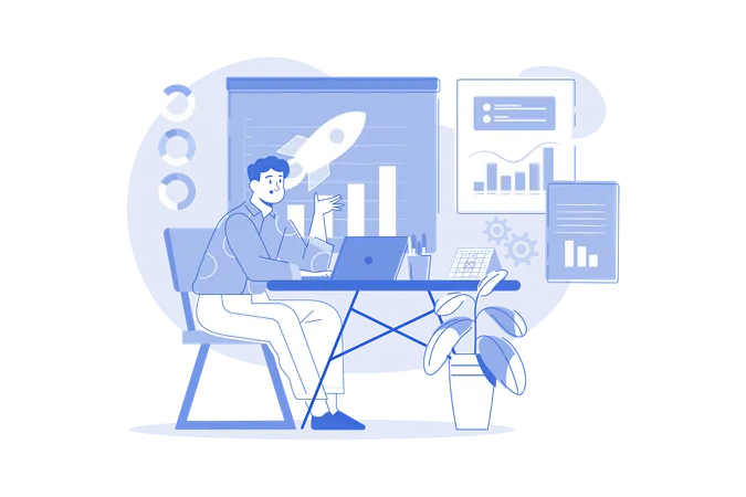 Man Working On The Business Goal Illustration