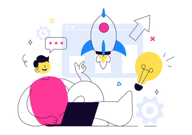 起業のアイデアに取り組むビジネスマン  イラスト