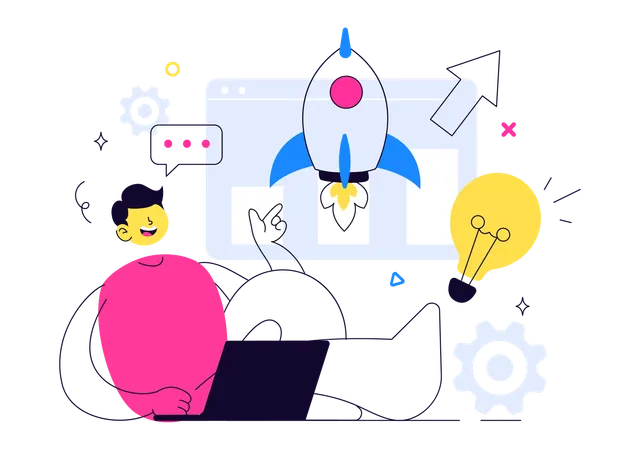 起業のアイデアに取り組むビジネスマン  イラスト